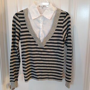 Jecci 5 NYC Women Small Multi Striped Collar Polo Top Cotton Button Preppy Cute